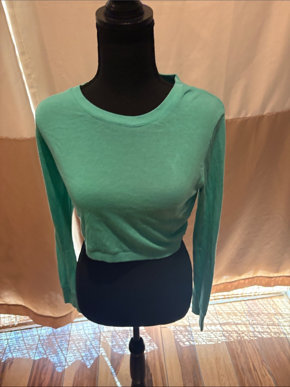 Fitted Cropped Long-Sleeve Top in Mint